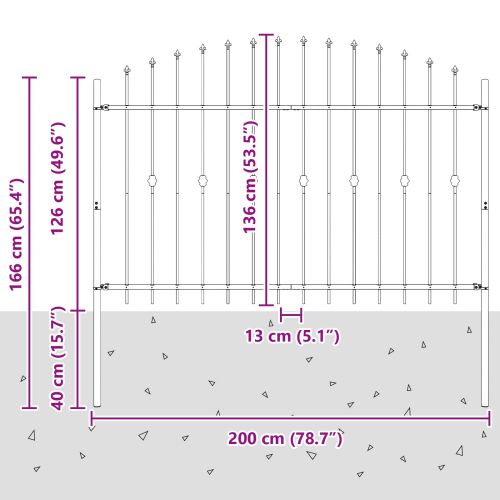 Шипова ограда Asten Черно 200 x 130 см