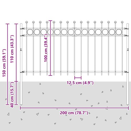 Кръгова ограда Tilburg Черно 200 x 150 cm