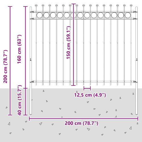 Кръгова ограда Черно 200 x 200 cm Прахово боядисана стомана