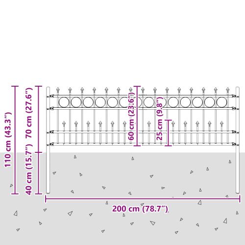 Ограда с Spike пръстен Черно 200 x 130 см