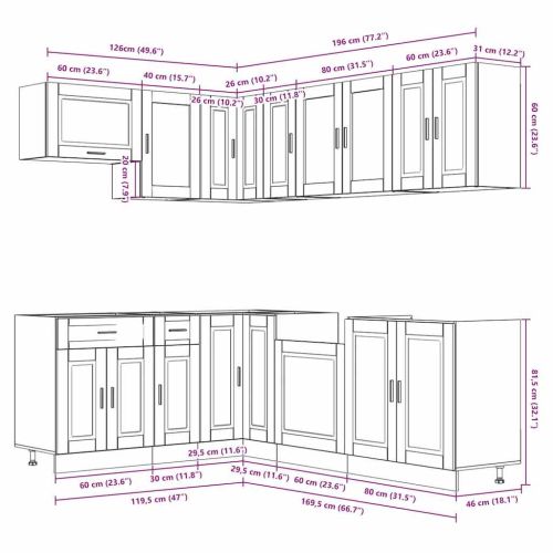 Комплект кухненски шкафове от 11 части Porto, инженерно дърво