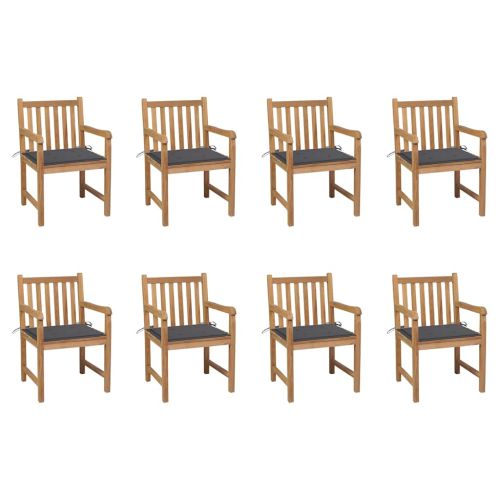 Градински столове 8 бр възглавници антрацит тиково дърво масив