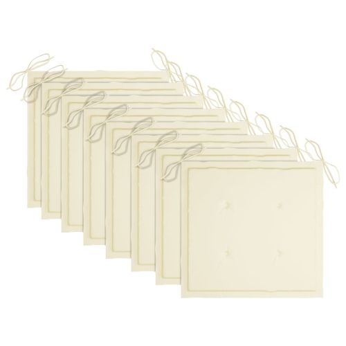 Градински столове 8 бр с кремави възглавници тиково дърво масив