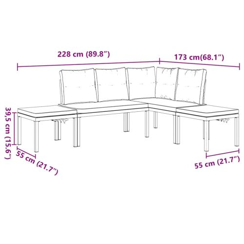 Комплект градински диван от 4 части с възглавници черен стомана