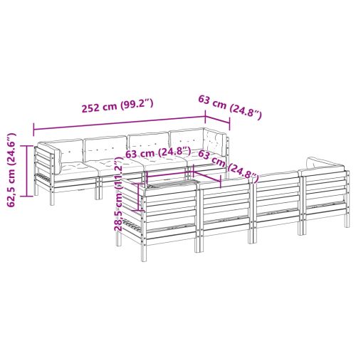 Градински комплект с възглавници, 9 части, дугласка ела масив