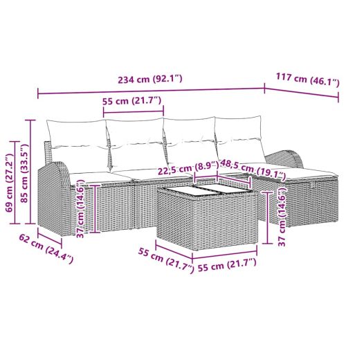 Комплект дивани с възглавница 6 pcs Черно полиратан