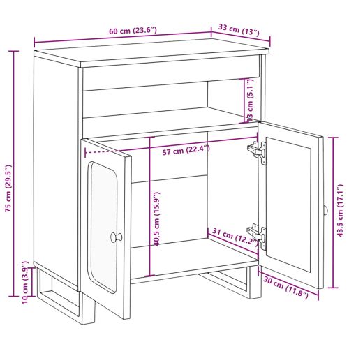 Служебен шкаф Кафяво 60 x 33 x 75 cm Солидно мангово дърво