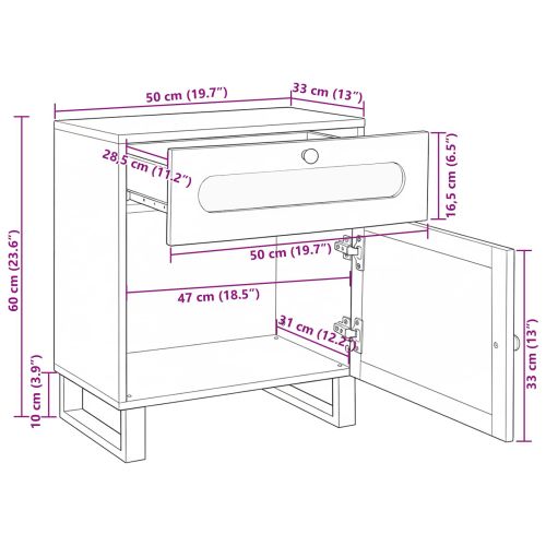 Нощен шкаф Естествен 50 x 33 x 60 см Солидно мангово дърво