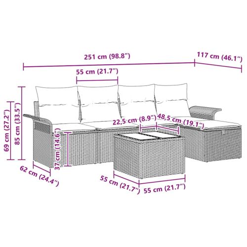 Градински Софа Комплект с възглавница 6 pcs Черно полиратан
