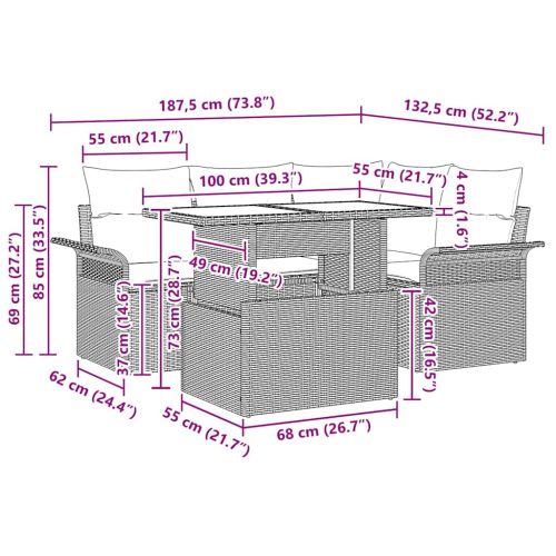 Градински Софа Комплект 5 pcs Черно Полипропилен Ратан