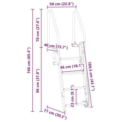 Стълба за кей с 4 стъпала Сребрист 58 x 77 x 166 см Алуминий