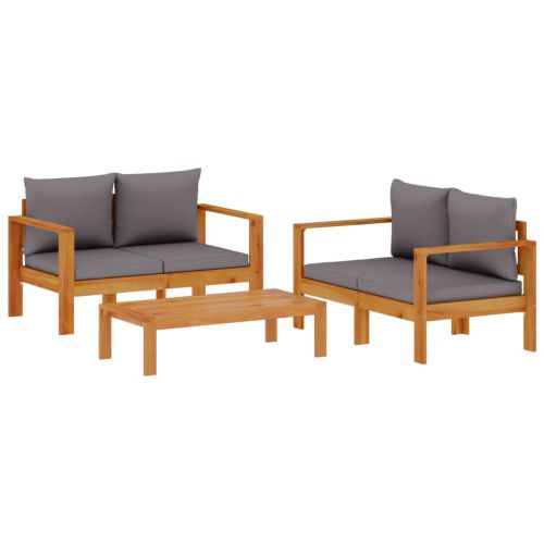 Градински комплект диван с възглавници, 3 части, акация масив