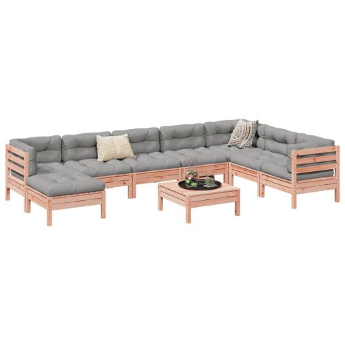 Градински комплект с възглавници, 9 части, дугласка ела масив