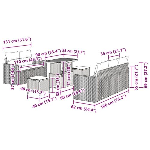Градински Софа Комплект 8 pcs Черен и кремав полиратан