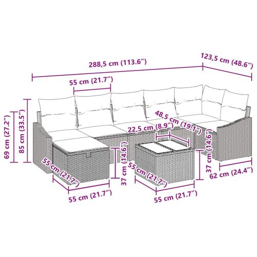 Комплект дивани с възглавница със съхранение 8 pcs полиратан