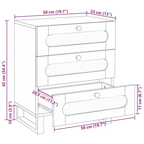 Нощен шкаф Естествен 50 x 33 x 62 см Солидно мангово дърво