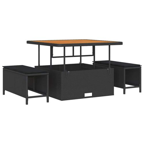 Градински Софа Комплект с възглавница с възглавница 9 pcs Черно