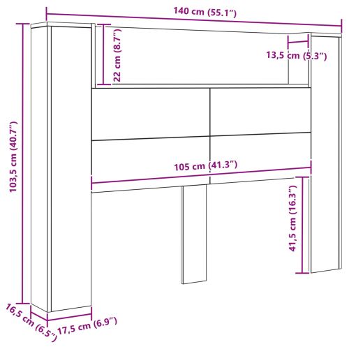 Табла за легло с LED осветление Черен Дъб 140 x 16,5 x 103,5 cm