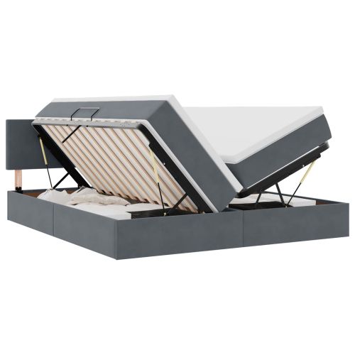 Легло С LED лентисти светлини Тъмен сив 200 x 200 cm Кадифе