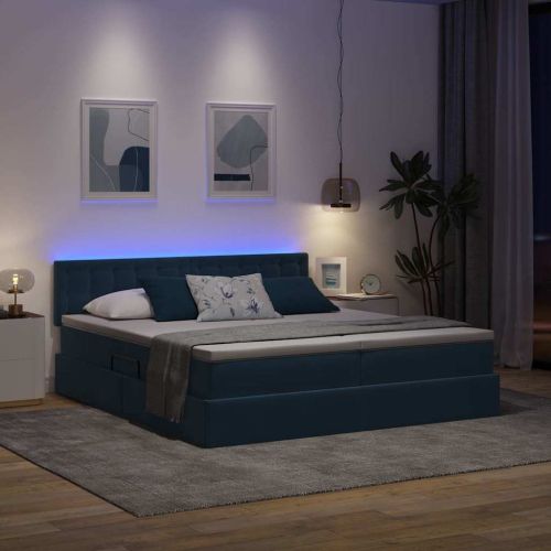 Легло с LED ленти с таблото Тъмен син 180 x 200 cm Кадифе