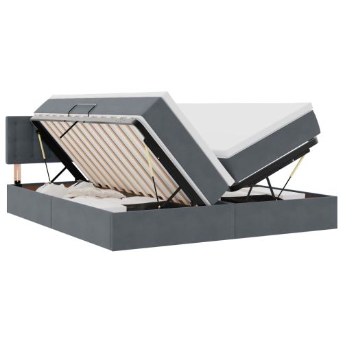 Легло С LED лентисти светлини Тъмен сив 200 x 200 cm Кадифе