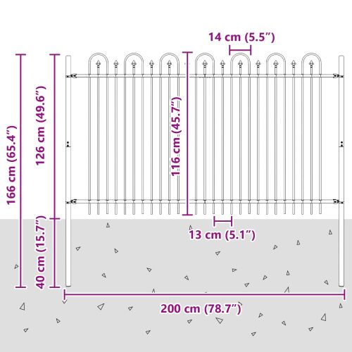 Аркова ограда с колче Черно 200 x 130 см