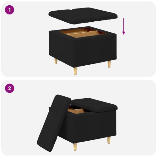 Табуретка с място за съхранение Черен 60 x 60 x 45 cm текстил