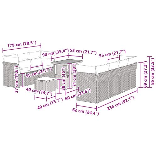 Градински Софа Комплект 10 pcs Черно полиратан