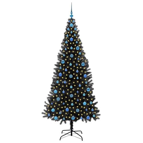 Коледно дърво с 300 LED светодиода с поставка Черно 210 cm ПВЦ