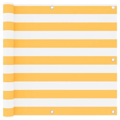 Балконски параван, бяло и жълто, 90x400 см, оксфорд плат