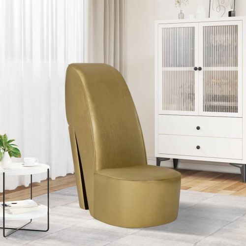 Стол във форма на обувка на висок ток, златист, изкуствена кожа