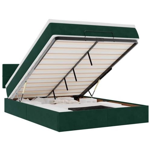 Османска легло с матрак и LED, тъмнозелено, 140x200 см, кадифе