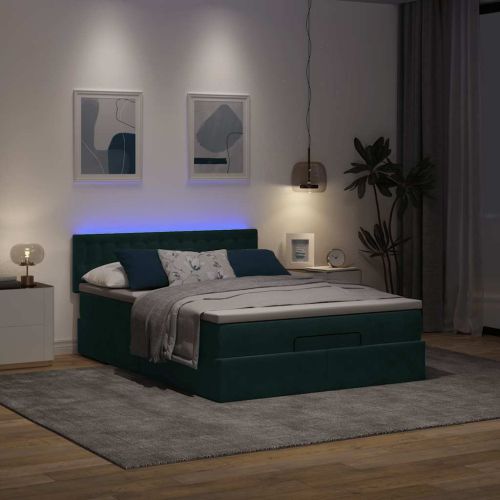 Османска легло с матрак и LED, тъмнозелено, 140x200 см, кадифе