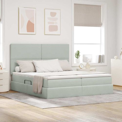 Легло с място за съхранение Светлосиво 200 x 200 cm Кадифе