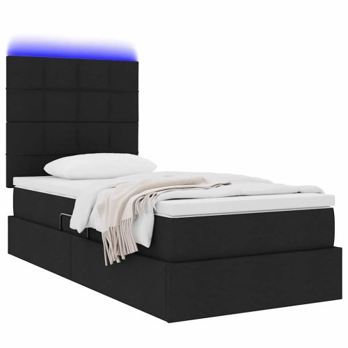 Легло с място за съхранение и LED Черно 90 x 200 cm Полиестер