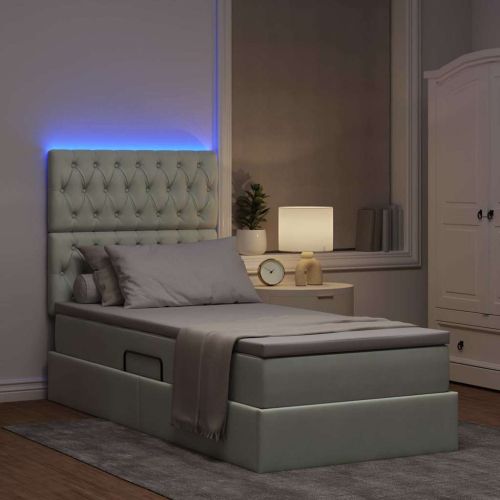 Легло с място за съхранение и LED с LED Светлосиво 100 x 200 cm