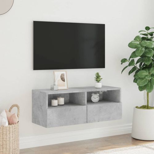 Стенен ТВ шкаф, бетонно сив, 80x30x30 см, инженерно дърво