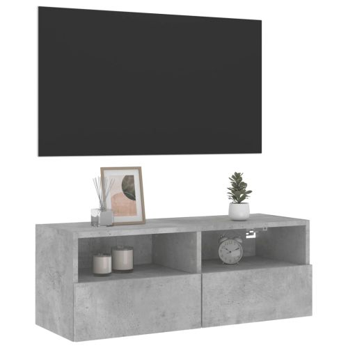 Стенен ТВ шкаф, бетонно сив, 80x30x30 см, инженерно дърво