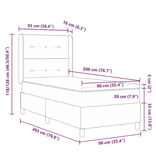 Легло с пружинирана основа с матрак Черно 90 x 200 cm Кадифе