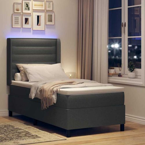 LED кутия за пружини с легло Тъмен сив 90 x 190 cm текстил