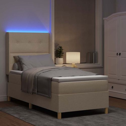 Легло с пружинирана основа с LED ленти Крем 80 x 200 cm текстил