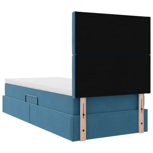 Легло с място за съхранение и LED Тъмен син 90 x 190 cm Кадифе