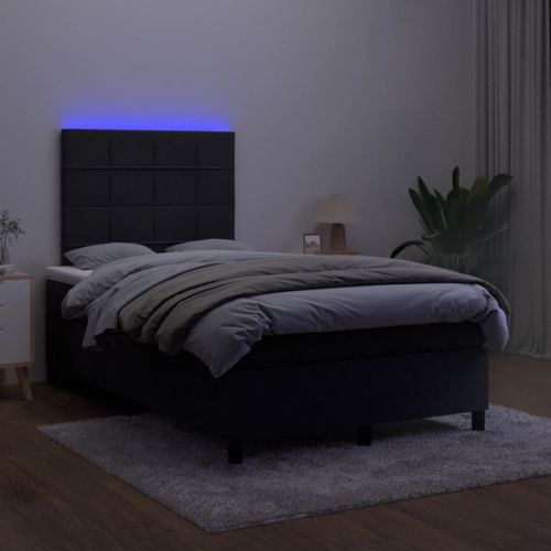 Боксспринг легло с матрак и LED, черно, 120x190 см, кадифе