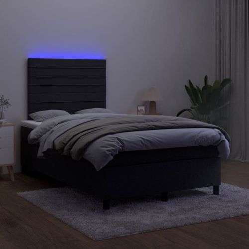 Боксспринг легло с матрак и LED, черно, 120x190 см, кадифе