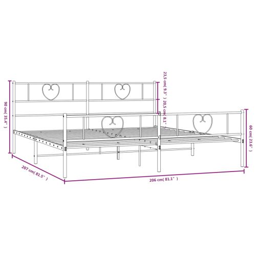 Метална рамка за легло с горна и долна табла, черна, 200x200 см
