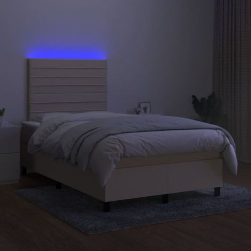Боксспринг легло с матрак и LED, кремаво, 120x190 см, плат