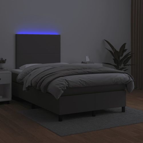 Боксспринг легло с матрак и LED сиво 120x190 см изкуствена кожа
