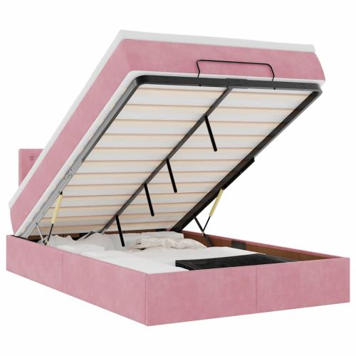 Османска легло с матрак и LED, розово, 120x200 см, кадифе