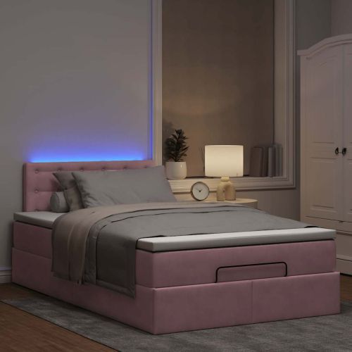 Османска легло с матрак и LED, розово, 120x200 см, кадифе