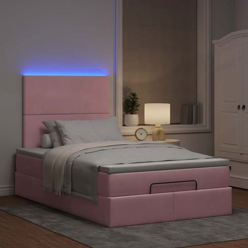 Османска легло с матраци и LED, розово, 120x200 см, кадифе